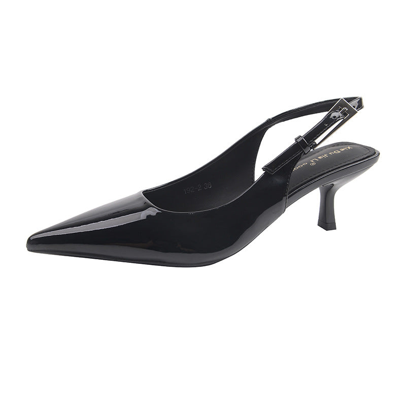 French-style Pointed-toe Kitten-heel Closed-toe Sandals With A Bow Detail