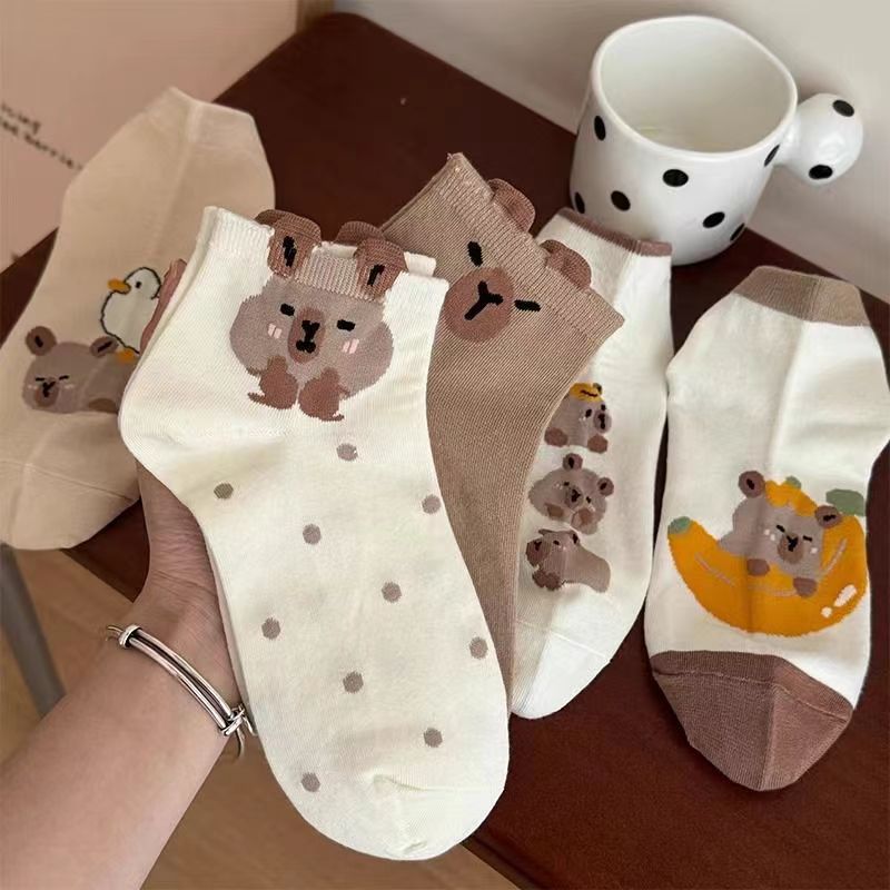 Cute Koala & Duck Print Crew Socks, 3D Cartoon Animal Knit Mid-Calf Socks, Women's Sweet Casual Socks For Daily Wear & Kawaii Style
