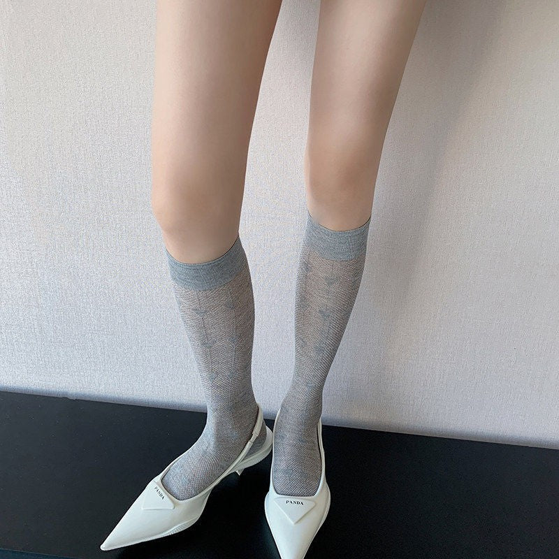 Summer Temperament Dopamine Calf Socks Children's Love Hollow Mesh Knee Pile Socks Long Socks
