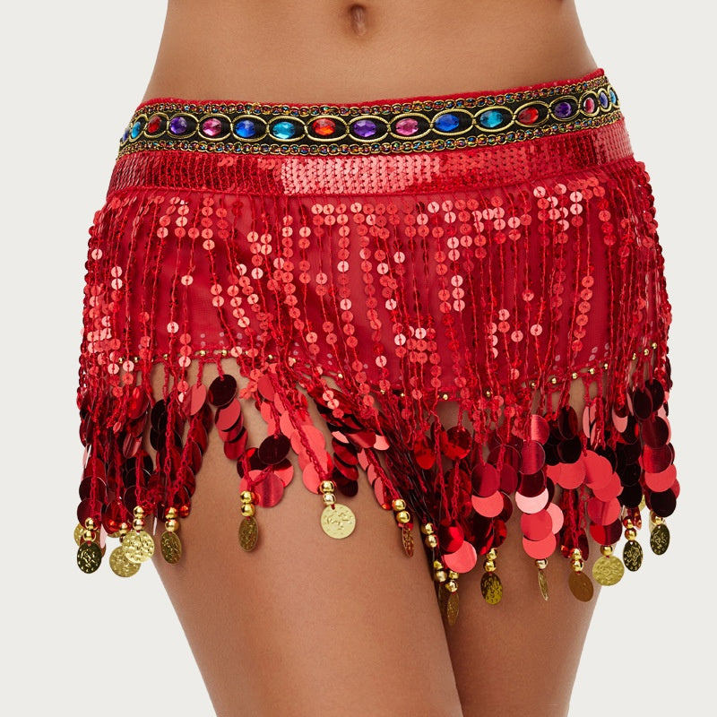 Belly Dance Sequin Fringe Waist Scarf Indian Dance Performance Belt
