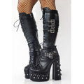 Black PU Strap Punk Gothic Chunky High-Heel Plus-Size Boots
