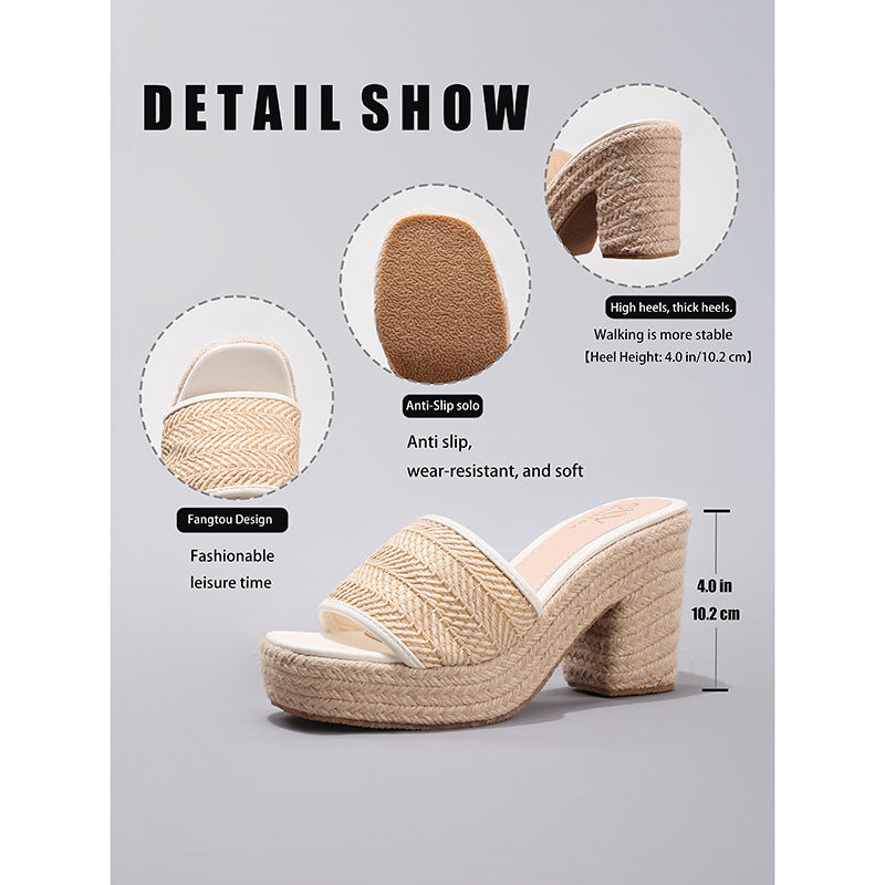 Hemp-rope Wedge Espadrilles With A Strappy High Heel