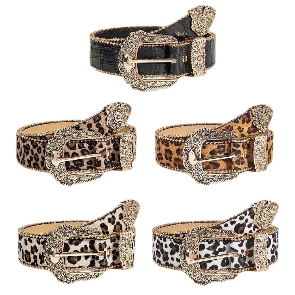 Womens Vintage American-Style Leopard-Print Belt