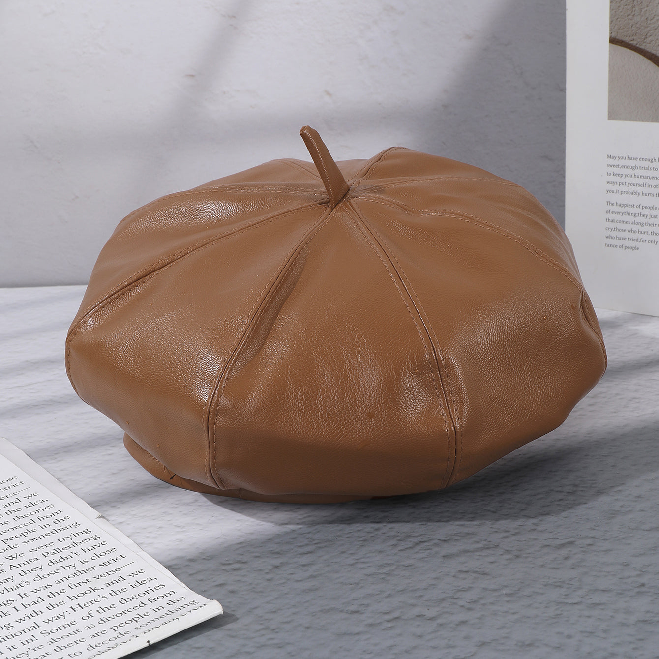 A Solid Color Leather Y2K Style Fashionable Beret For Women, Suitable For Daily Leisure, Commuting, Shopping, Dates And Outings