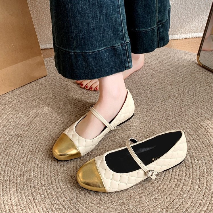 French Style Small Fragrance Color Blocked Round Toe Mary Jane Shoes For Women, Gentle Matching Skirt With A Single Line And Shallow Mouth Single Shoe