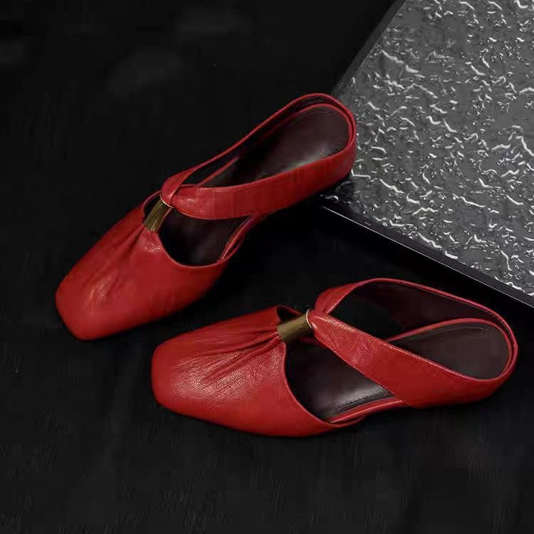 Womens French-toe Slippers With Pleated Sheepskin Lining