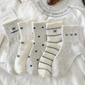Coquette Bow Print Ruffle Cuff Crew Socks, Minimalist Grey & White Knit Socks, Women's Sweet Casual Socks For Everyday & Preppy Style