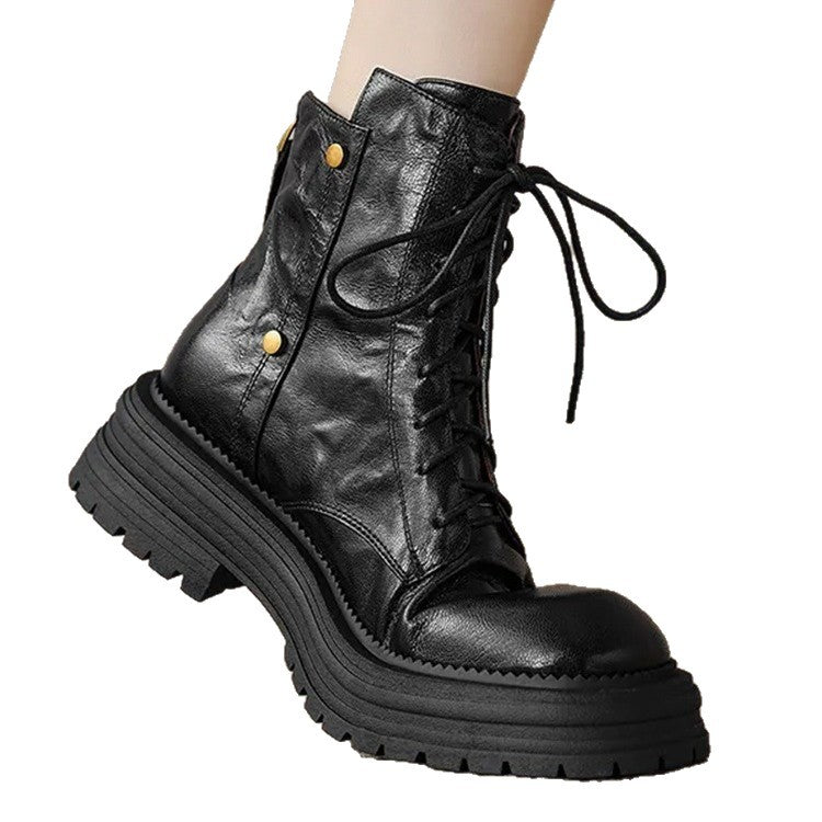 Womens Sheepskin Chunky-Soled Lace-Up Ankle Boots