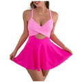 Cutout Sling Bikini Chest Pad Skirt One-piece Swimsuit
