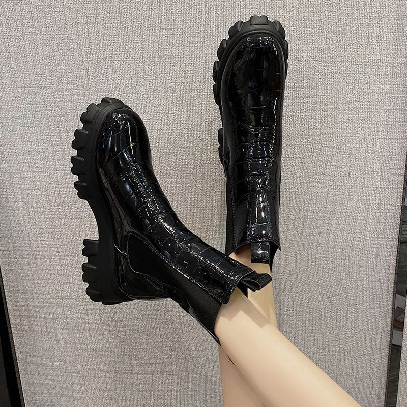 British Style Mid Calf Boots for Women - Autumn Winter Thick Sole Chunky Heel Ankle Boots