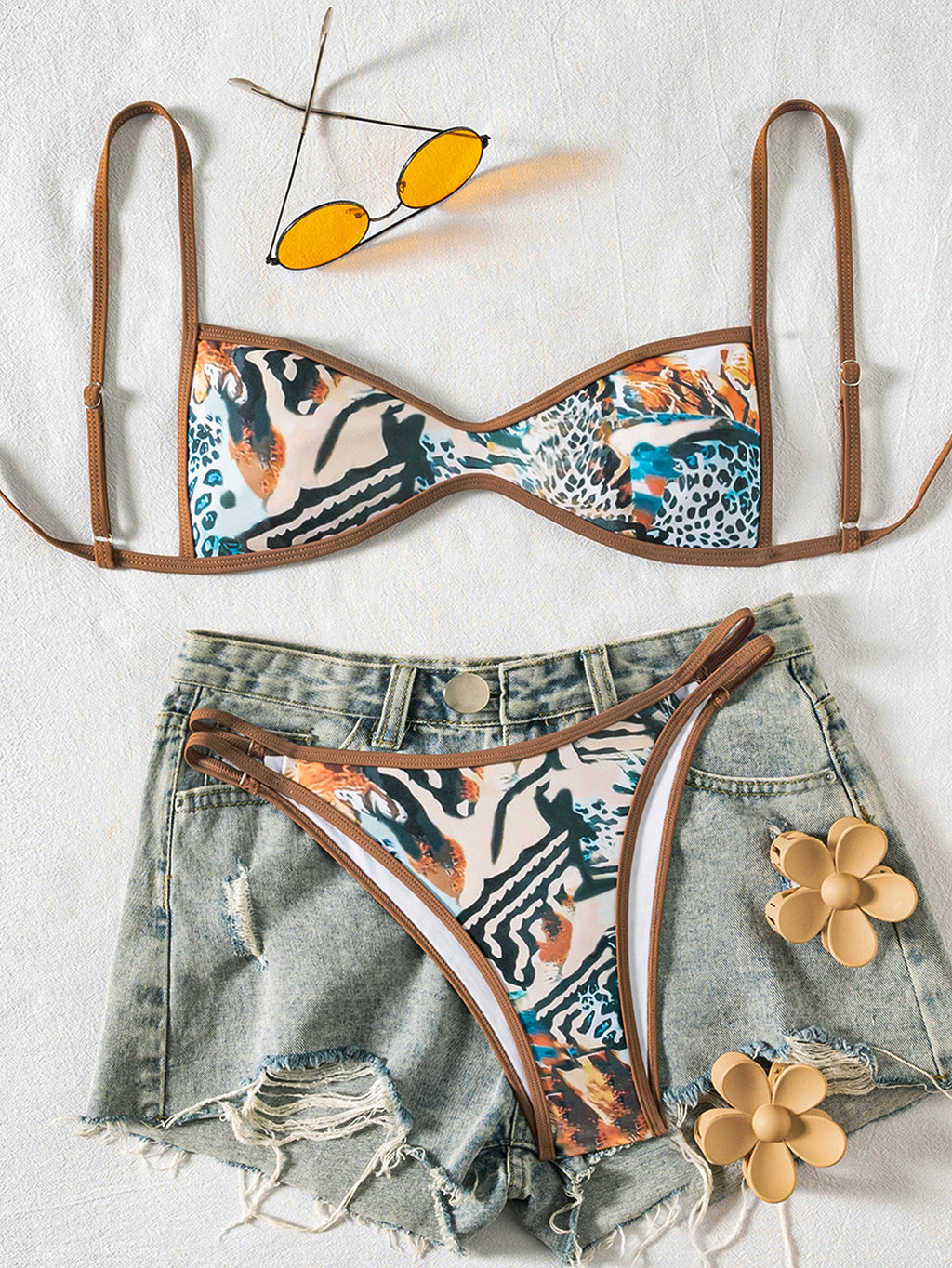 Tube-top Backless Lace-up Sexy Bikini Two-piece Swimsuit
