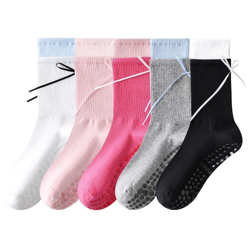 Yoga Socks, Mid Tube, Pure Cotton, Anti Slip Silicone, Indoor Fitness Pilates, Double Ribbed Boneless Sports Socks, Color Blocked