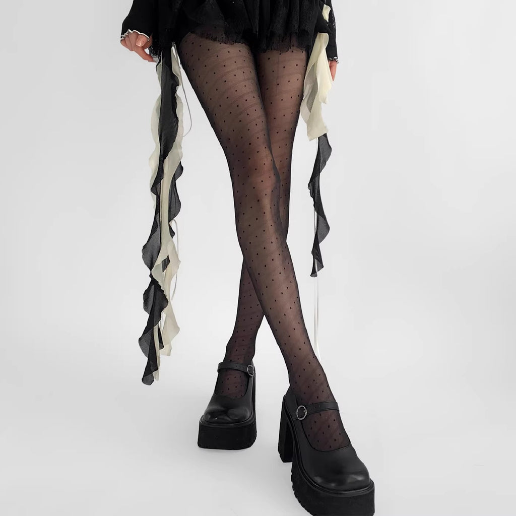Thin Twill Polka Dot Leggings With Stockings And Pantyhose