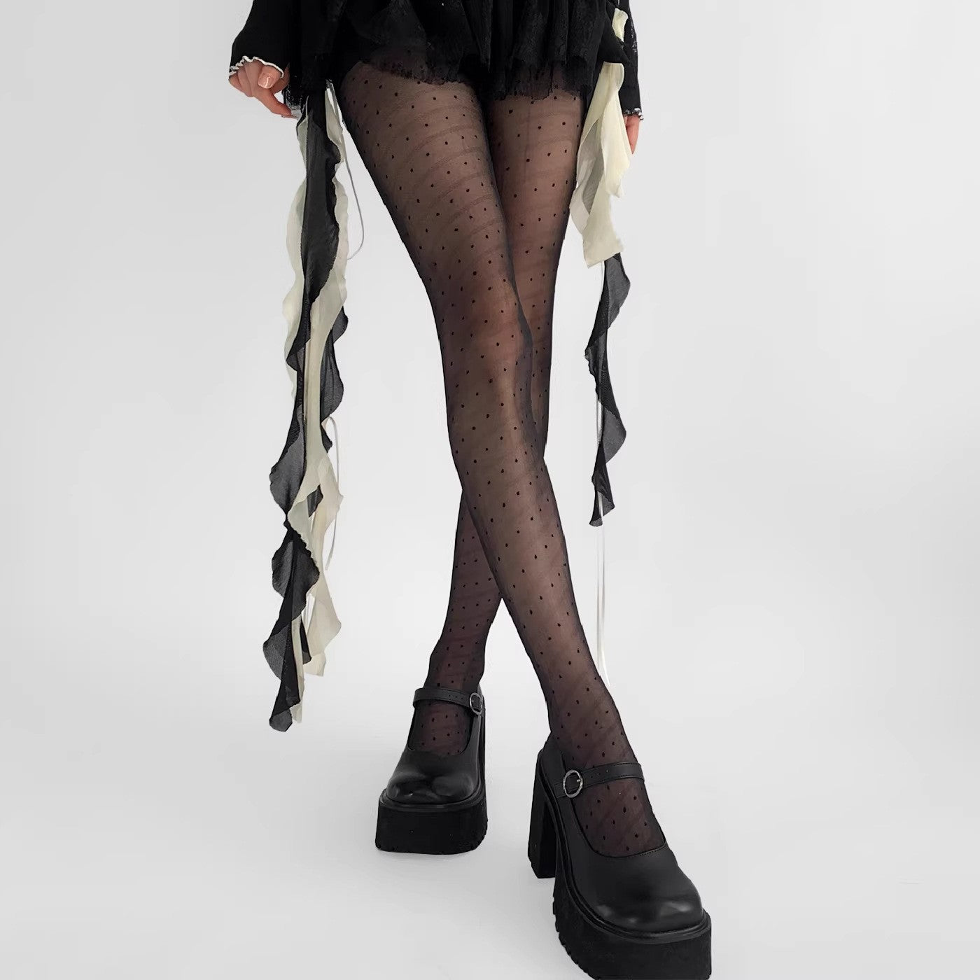 Thin Twill Polka Dot Leggings With Stockings And Pantyhose