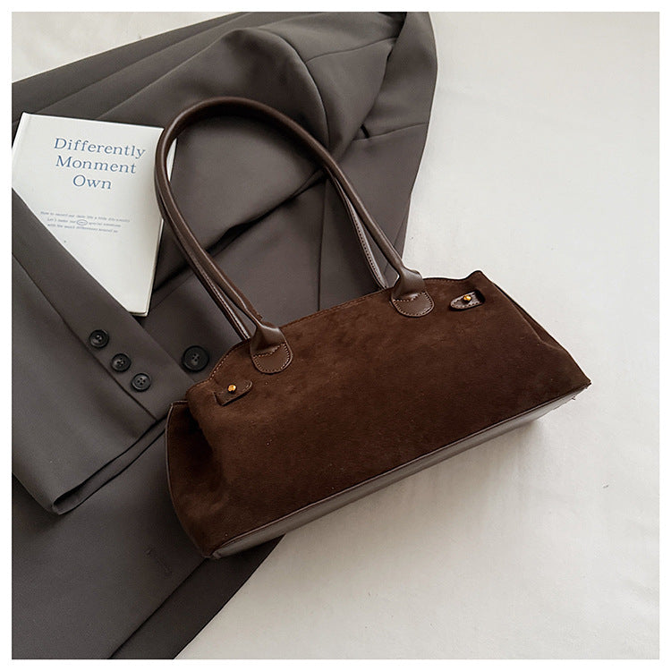 Womens Fashionable All-Match Color-Block Suede Velvet Hand Bag