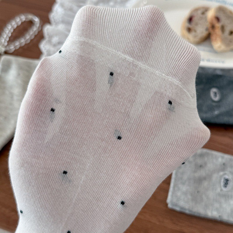 Polka Dot Socks For Children's Spring And Summer Styles, Mid Tube Socks With Egg Letters Embroidery, Long Tube Pile Socks