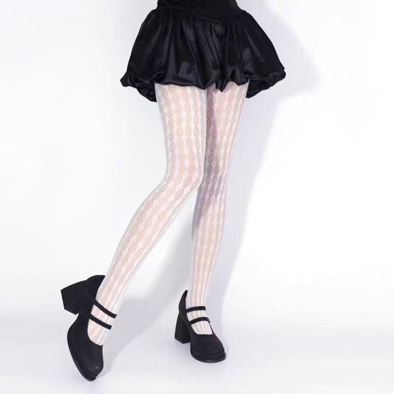 Hollow Out Diamond Grid One-piece Bottom Socks For Women, Breathable And Thin, Slimming And Tight Fitting, Ankle Length Pantyhose