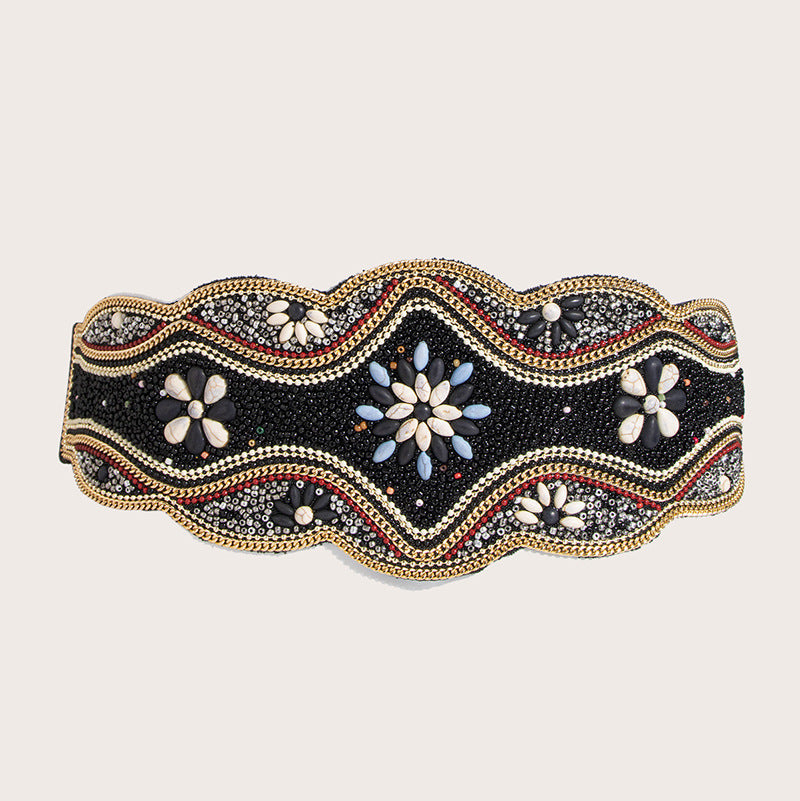Ethnic Beads Hemp Rope Shell Popular Wide Waist Seal