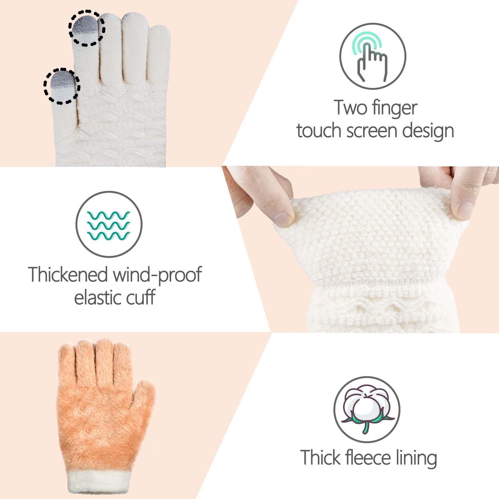 Women's Wave Patterned Double-layer Velvet Thickened Knitted Gloves