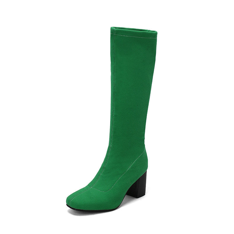 Womens Stretchy Chunky Heel Over-the-Knee Boots