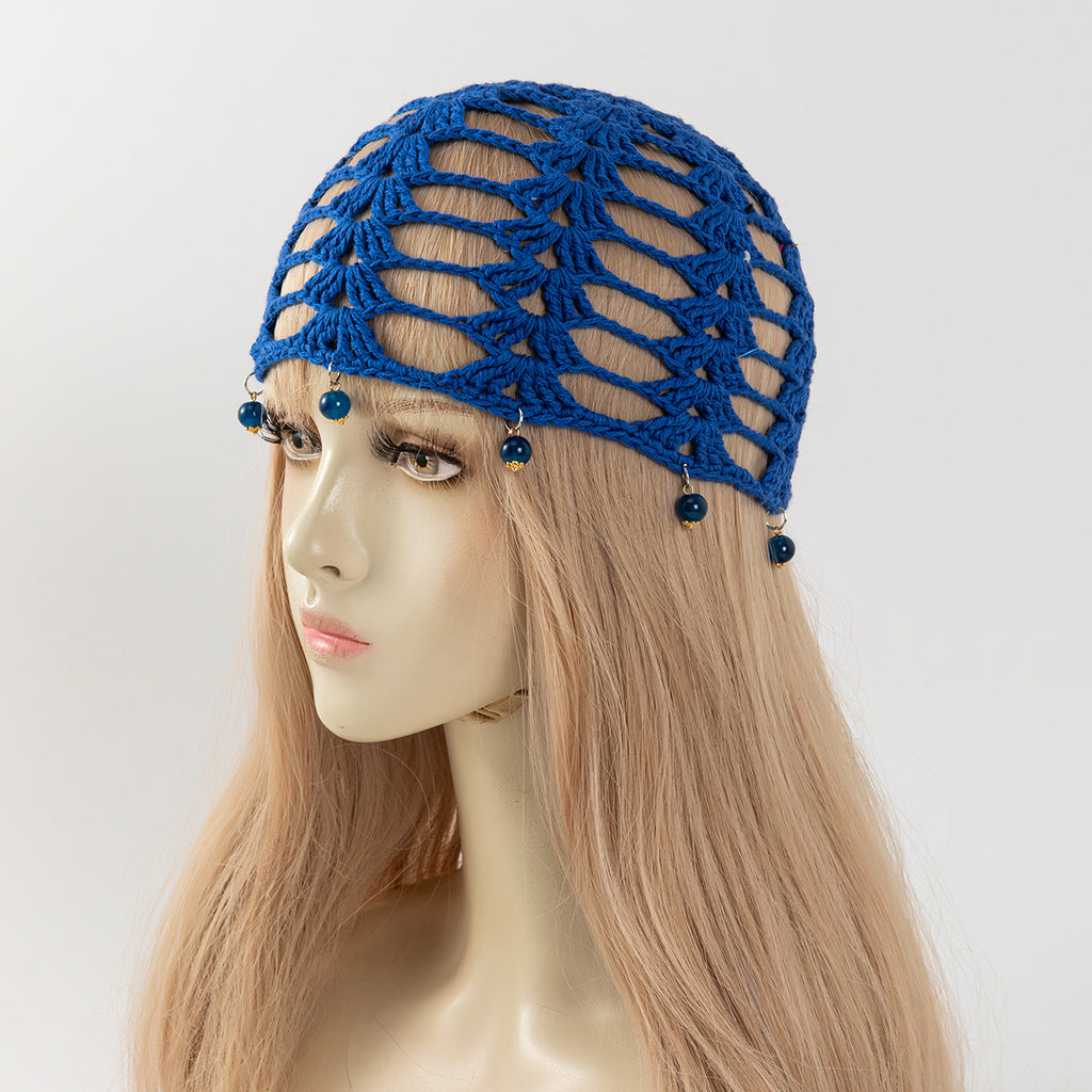 Cross-border Bestseller Spring Autumn Thin Hollow Out Hand-Knitted Beaded Woolen Hat, Beanie Skull Cap