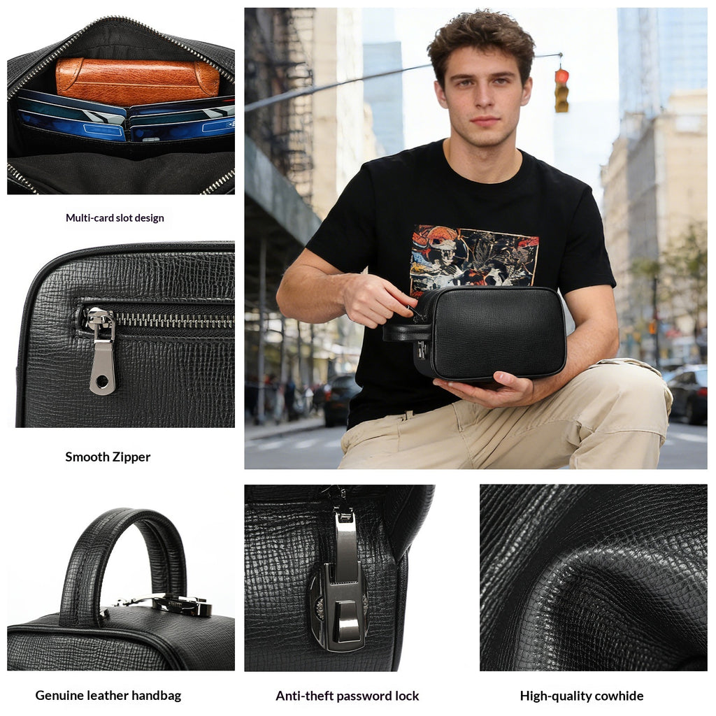 Men's Genuine Leather Business Clutch Bag Full-Grain Cowhide