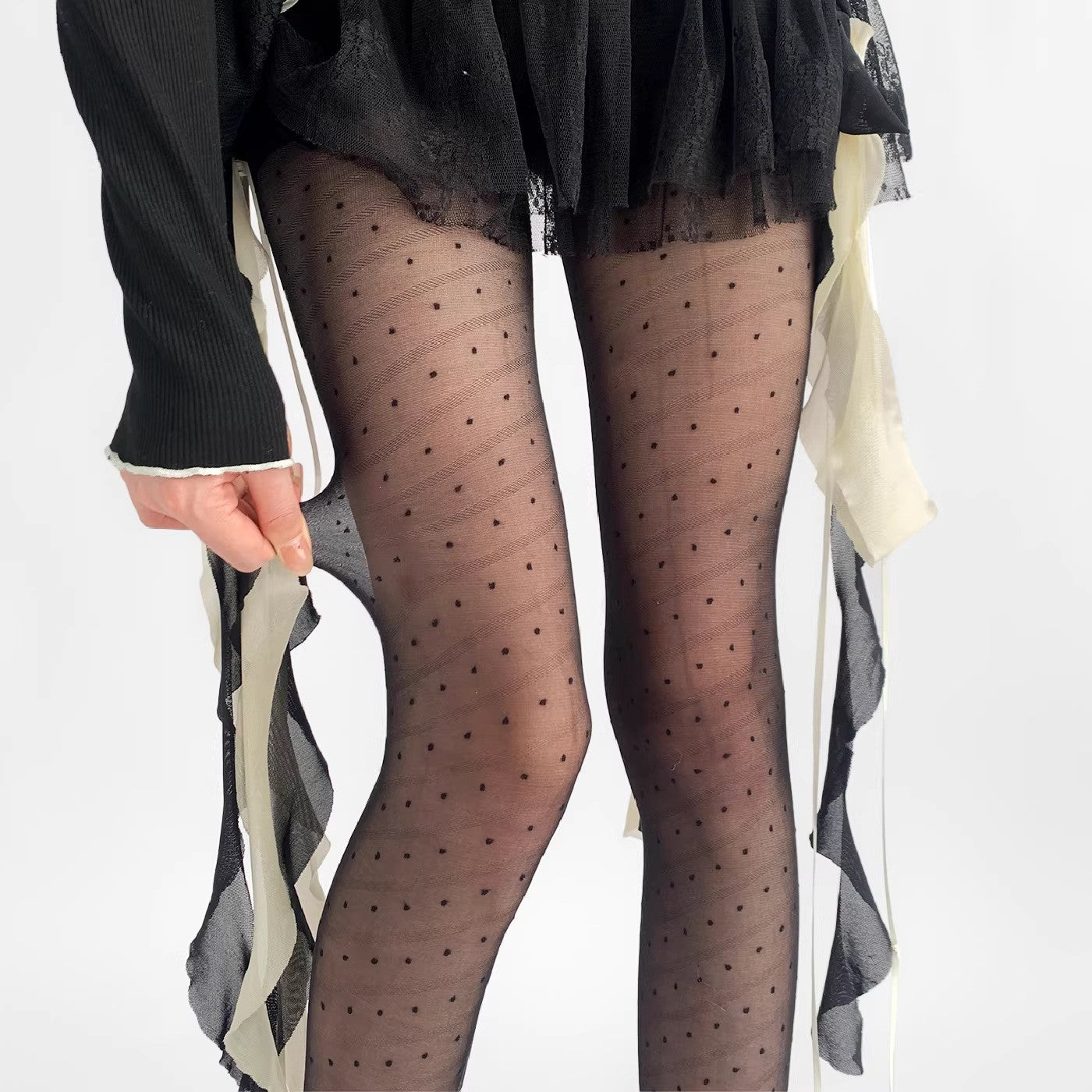 Thin Twill Polka Dot Leggings With Stockings And Pantyhose