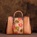 Retro Genuine Leather Embossed Distressed Simple Large-Capacity Tote Bag