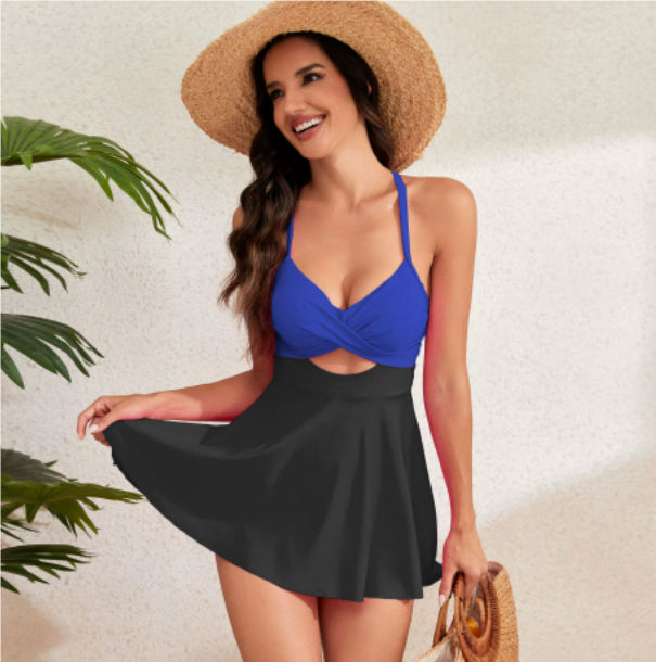 Cutout Sling Bikini Chest Pad Skirt One-piece Swimsuit
