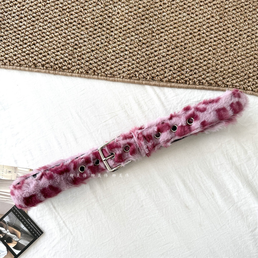 Western Womens Leopard-Print Plush Belt Subculture