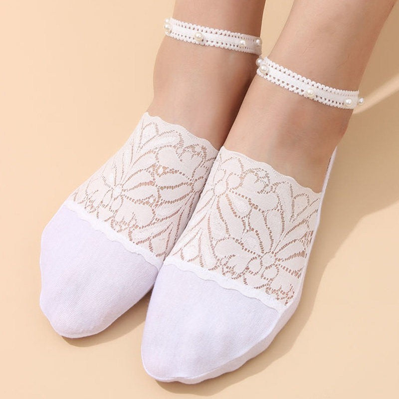 Deep Mouth Lace Lace Elastic Band Bead Boat Socks Fashionable And Versatile With Invisible Socks For Women