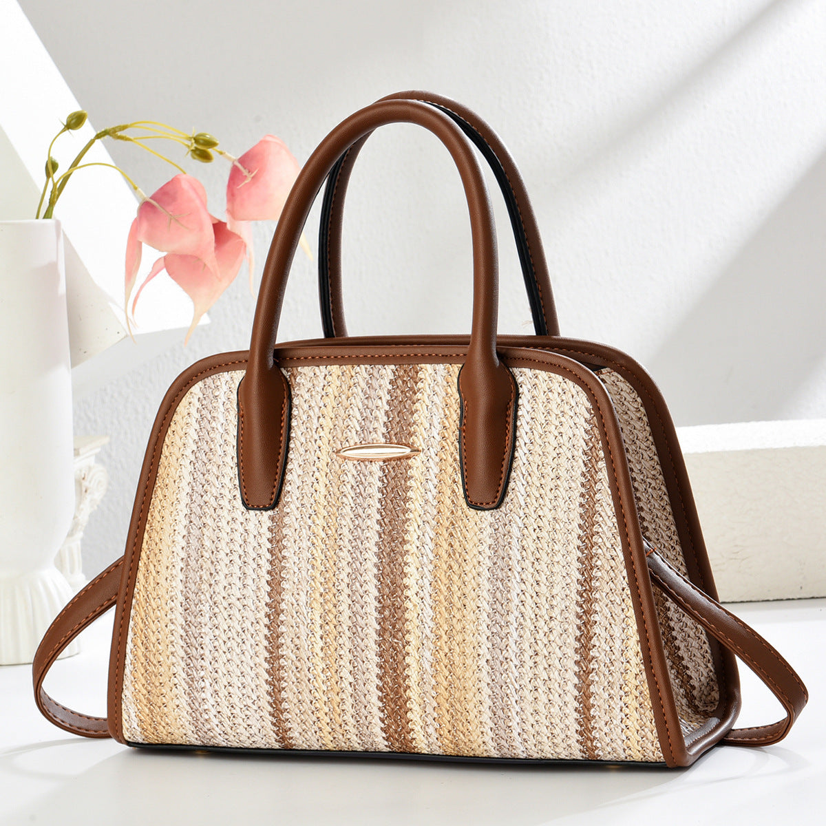 Contrast-color Commuter Handbag For Women