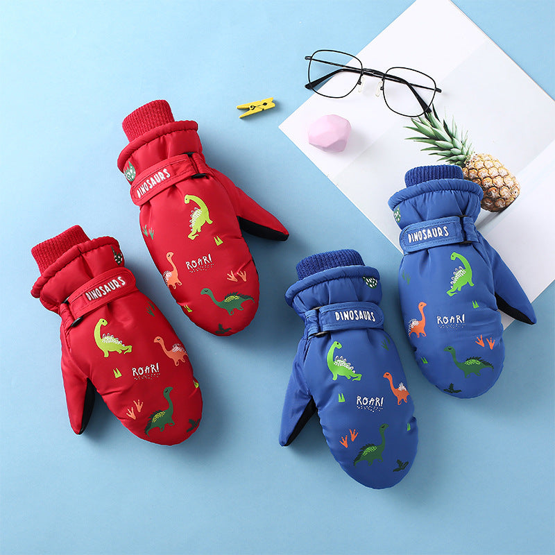 Creative Ski Gloves Cartoon Little Dinosaur Fleece-lined Warm