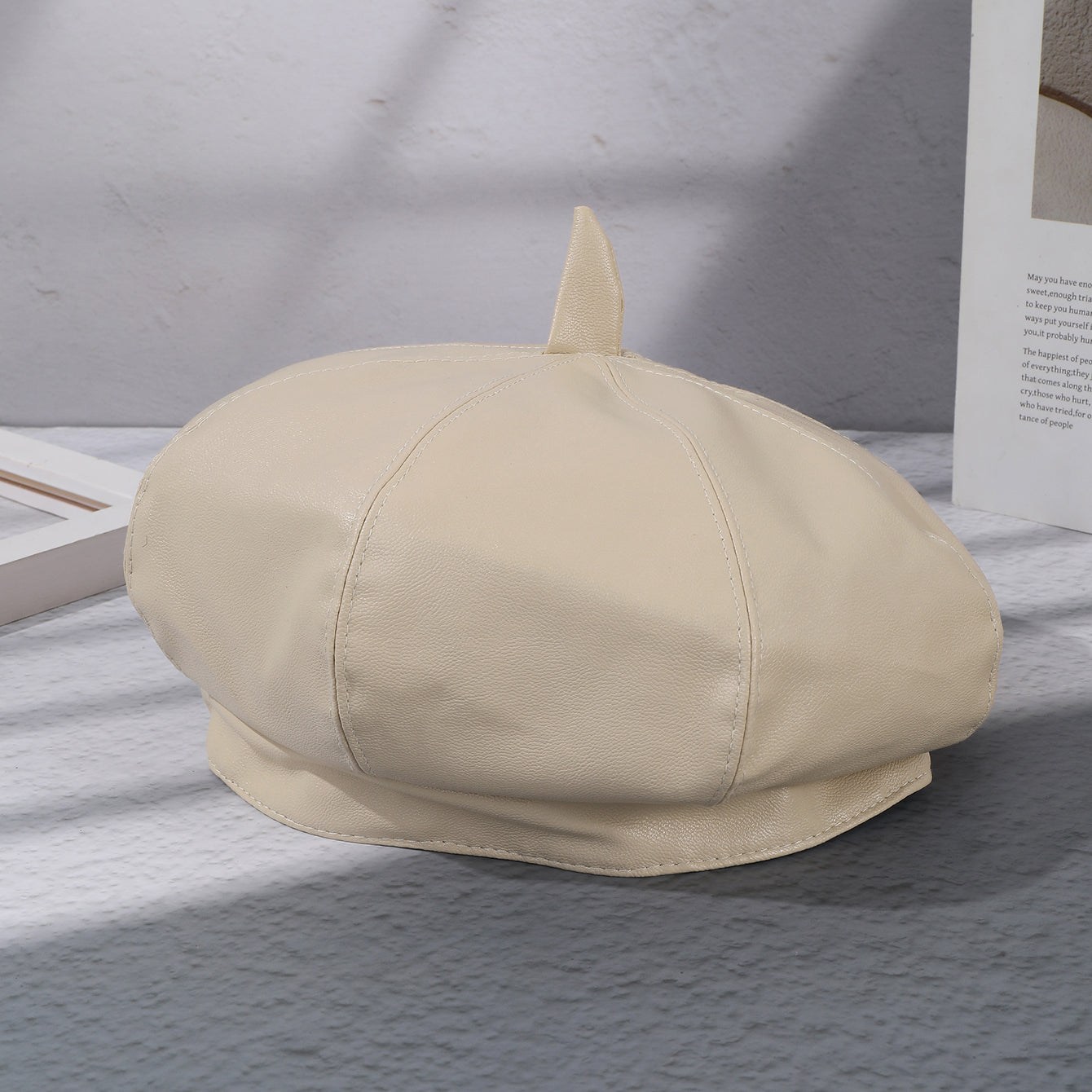 A Solid Color Leather Y2K Style Fashionable Beret For Women, Suitable For Daily Leisure, Commuting, Shopping, Dates And Outings