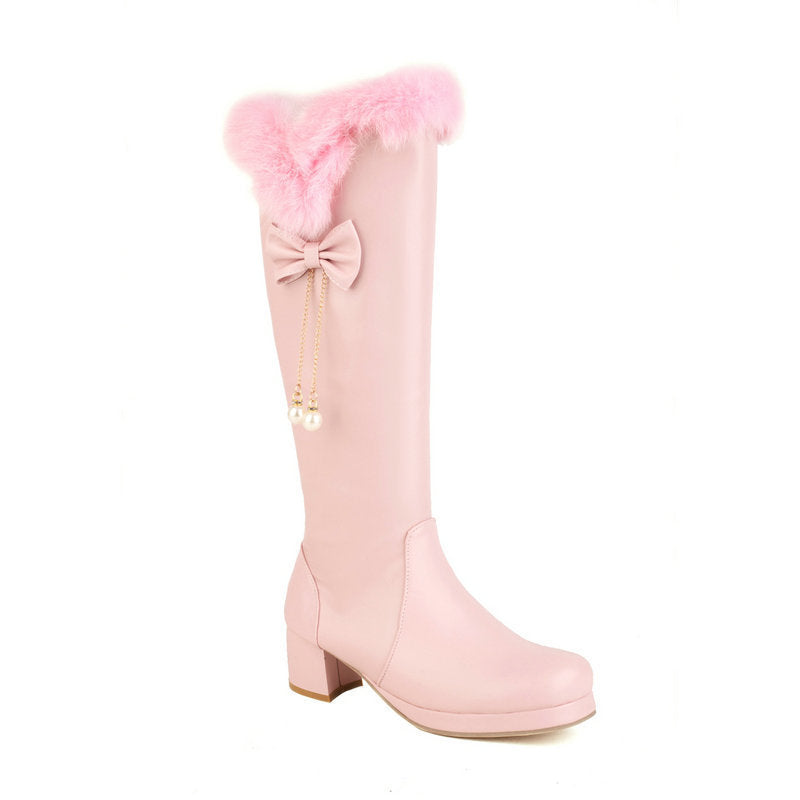 Womens Tall Fleece-lined Cotton Over-the-knee Boots