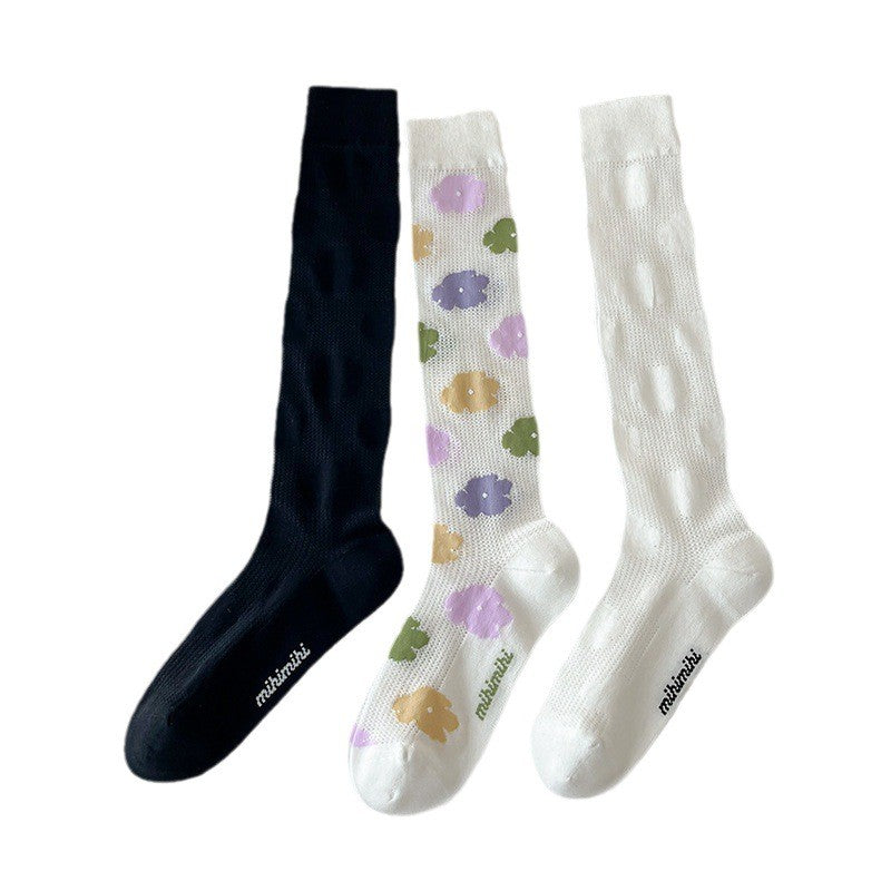 Women's Flower Soft Calf Socks Summer Thin Long Socks Lace Transparent Socks Breathable And Comfortable
