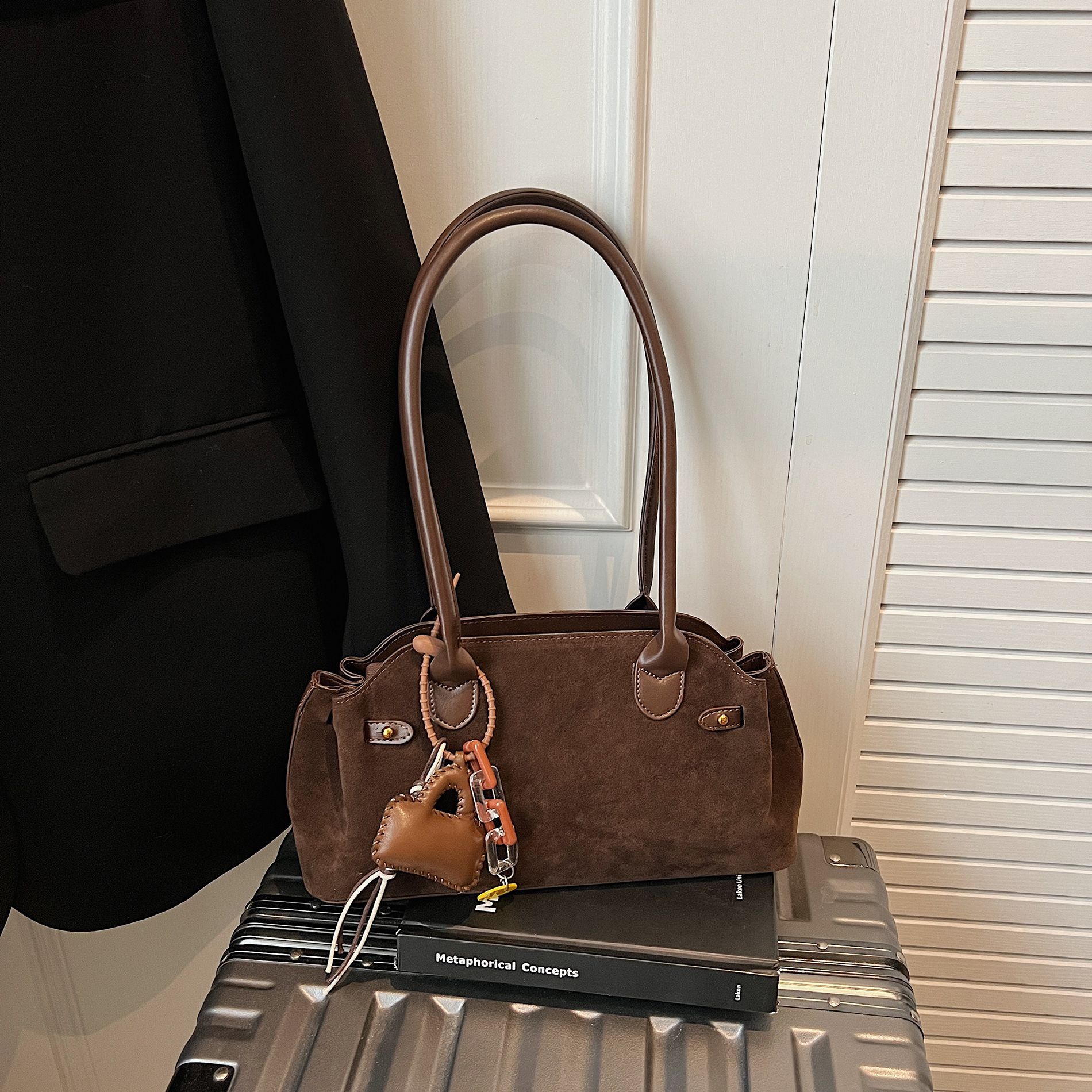 Womens Fashionable All-Match Color-Block Suede Velvet Hand Bag
