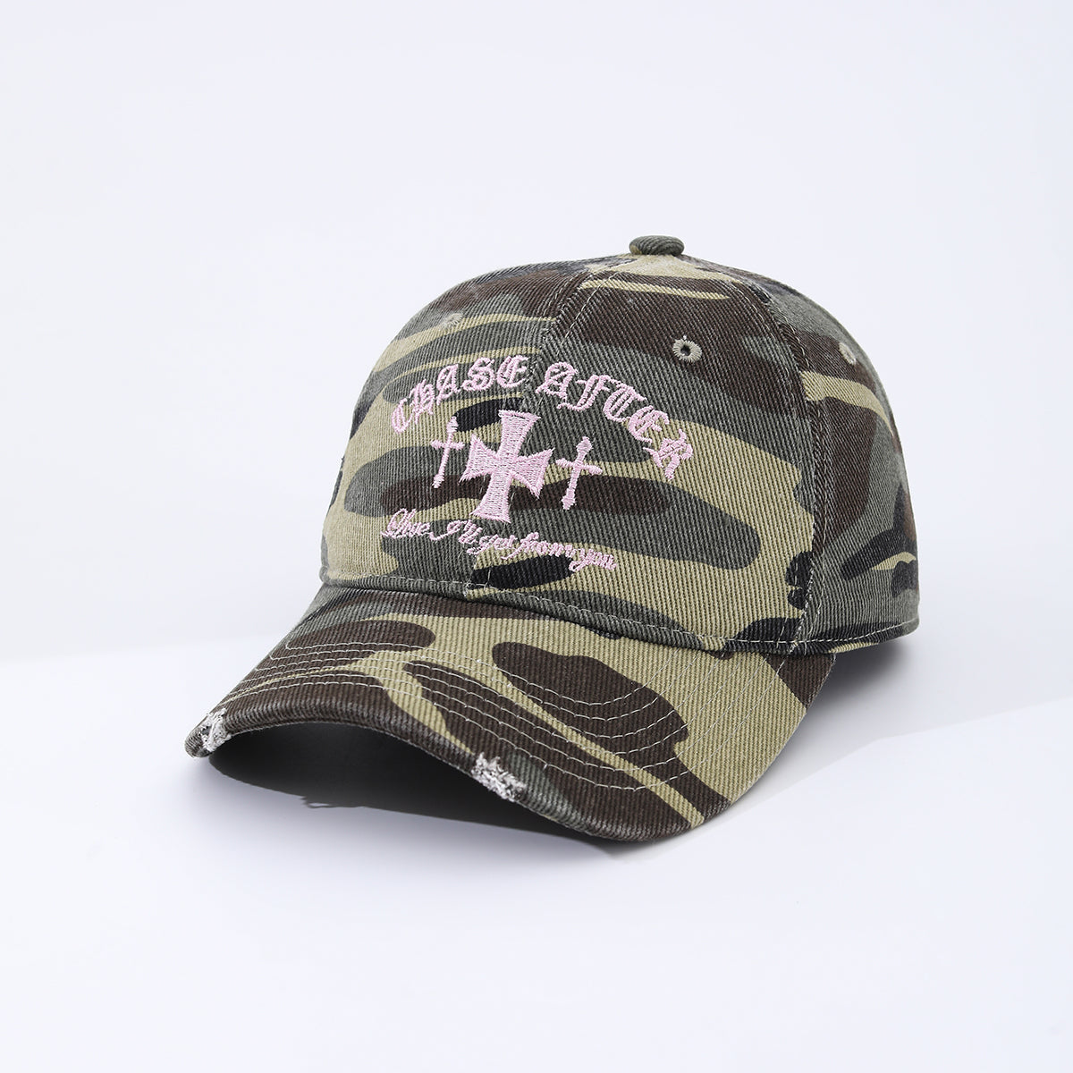 Pink Letter Cross-stitch Embroidered Beveled And Frayed Vintage Trend Baseball Cap Suitable For Street Dates, Shopping And Daily Wear