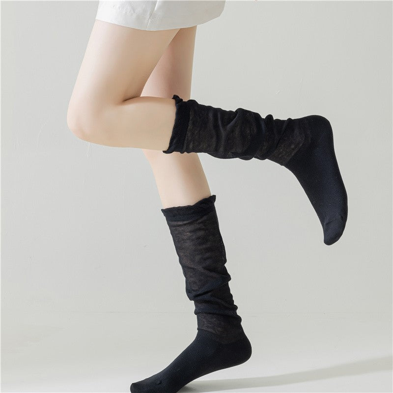 Socks For Children, Mid Tube Socks, Summer Thin, Breathable, Bubble Mouth Mesh, Calf Socks, Piled Up Knee High