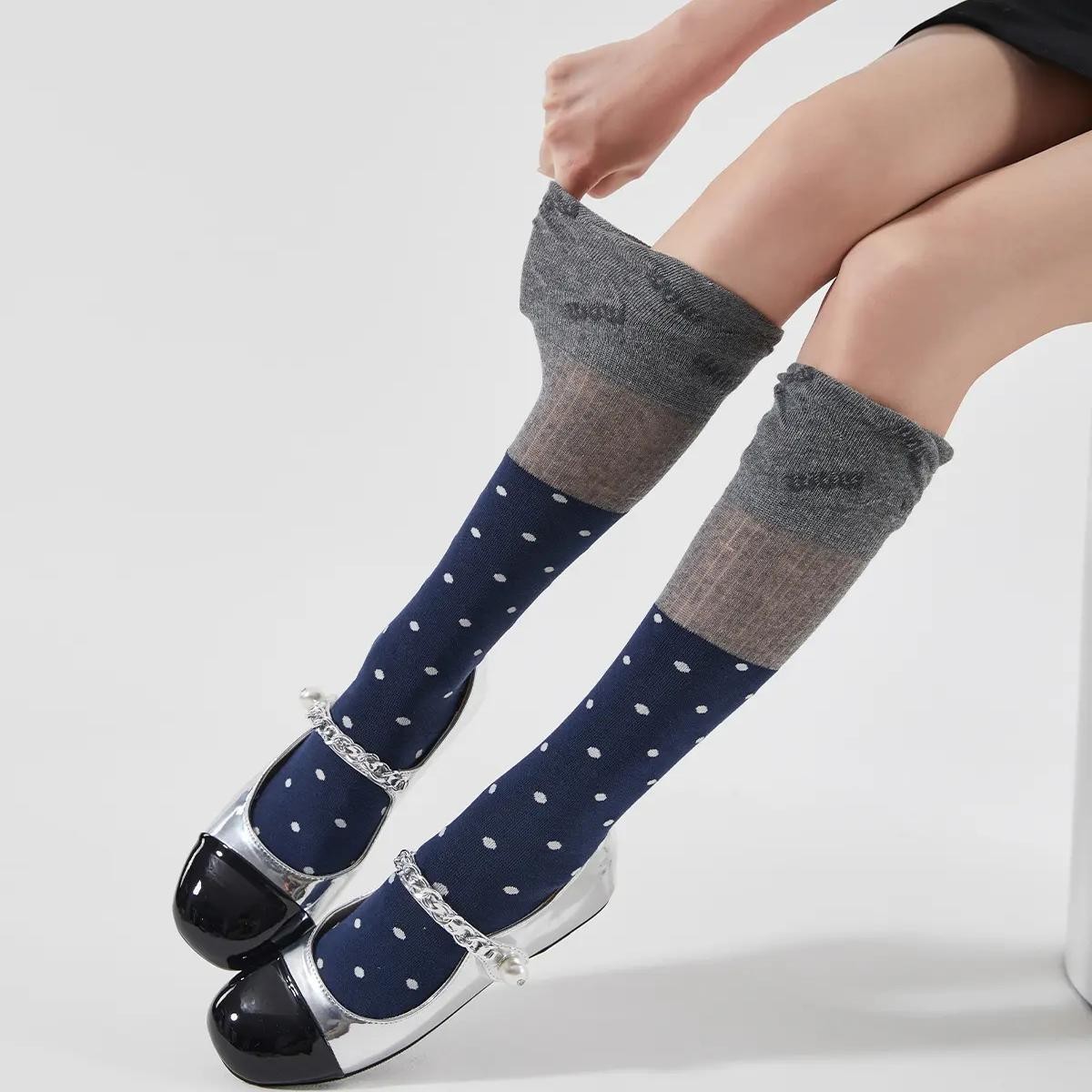 New Women's Calf Socks With Spring And Summer Patchwork, Bubble Mouth, Polka Dot, Artistic Pile Socks, Retro And Elegant