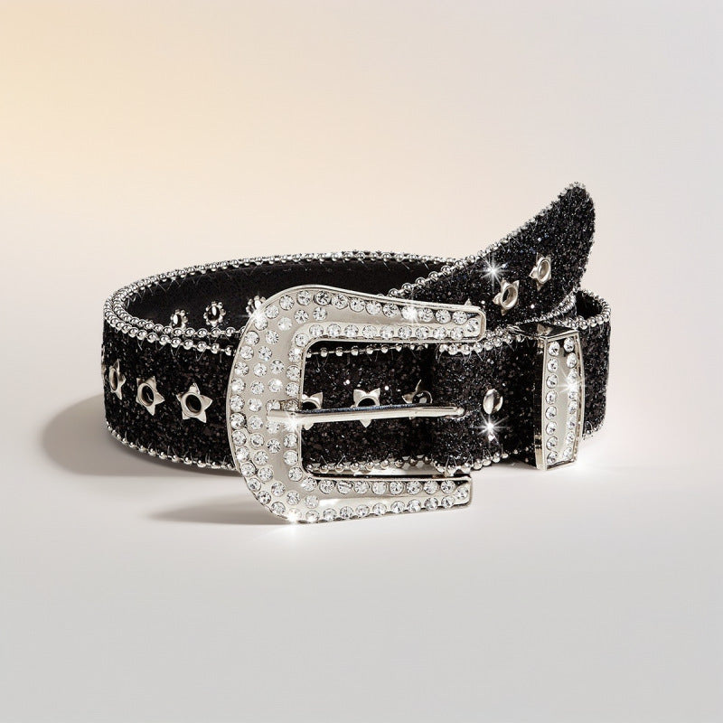 Rhinestone Belt With A Wide Design Trendy In European And American Styles
