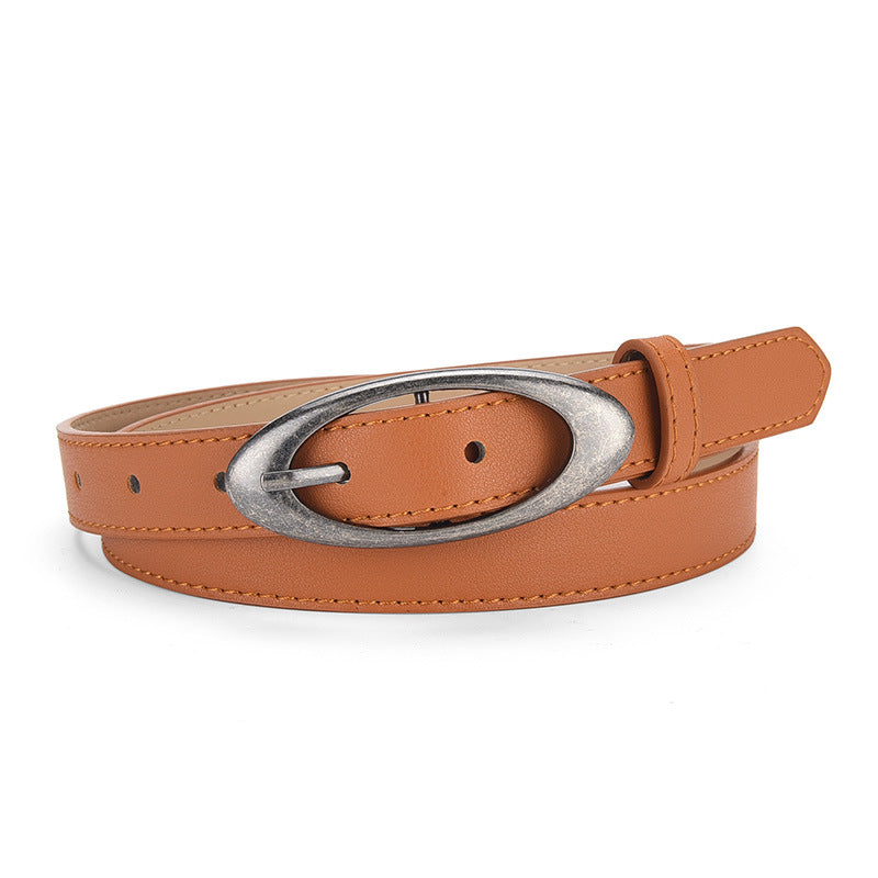 Womens Korean-style Oval Alloy Pin Buckle Minimalist All-match Belt