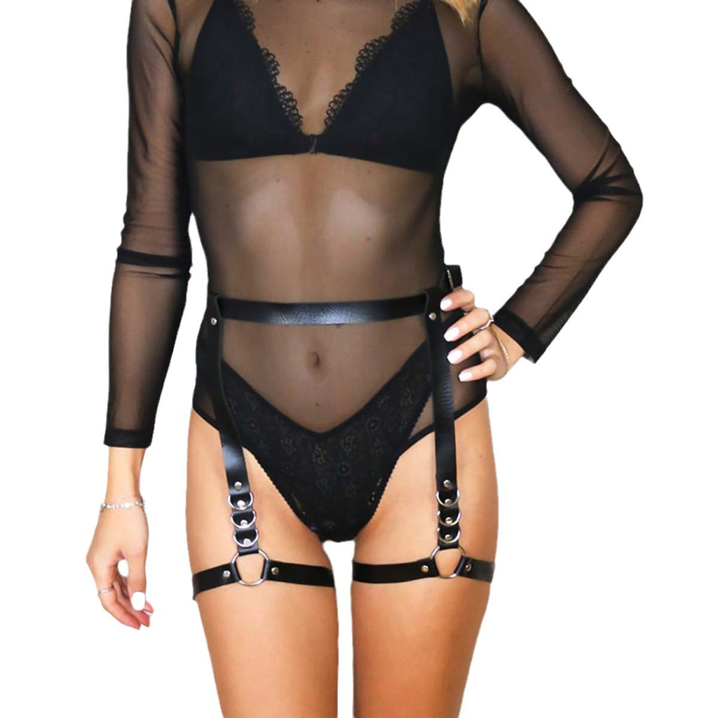 Womens Sensual Leather Belt With Leg Loops For Bondage