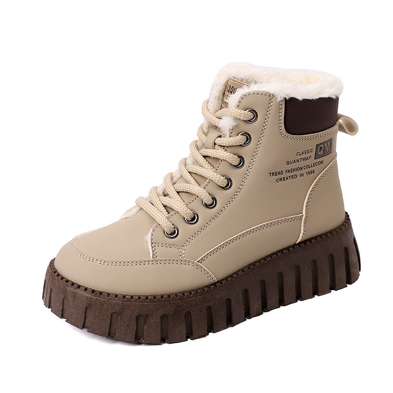 Womens High-top, Fleece-lined Dr Martensstyle Boots, Thick-soled And Casual