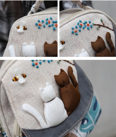 Fresh And Cute 3D Cat Parent-Child Canvas Bag