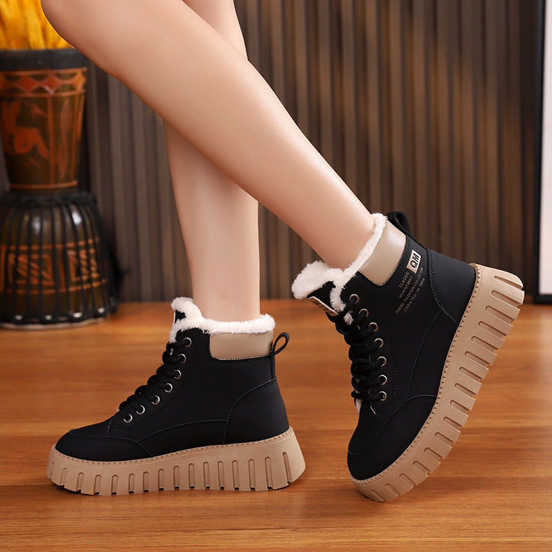 Womens High-top, Fleece-lined Dr Martensstyle Boots, Thick-soled And Casual