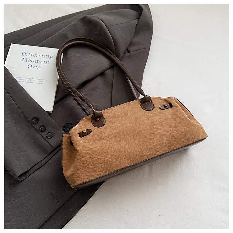 Womens Fashionable All-Match Color-Block Suede Velvet Hand Bag