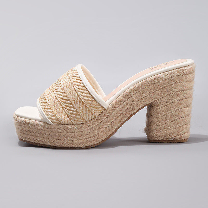 Hemp-rope Wedge Espadrilles With A Strappy High Heel