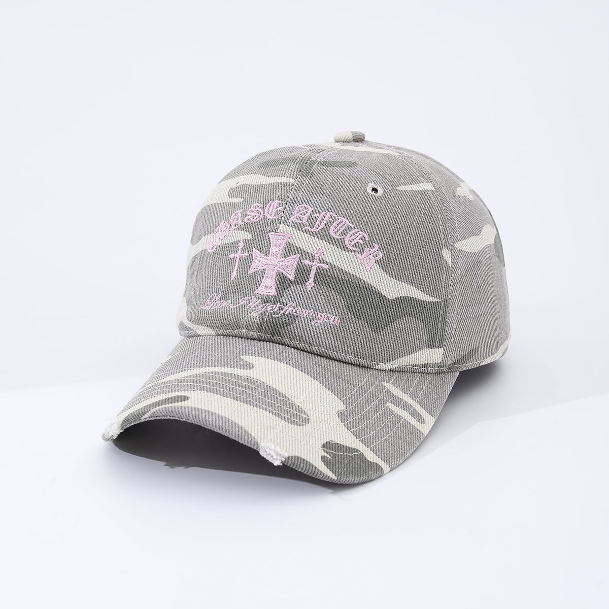 Pink Letter Cross-stitch Embroidered Beveled And Frayed Vintage Trend Baseball Cap Suitable For Street Dates, Shopping And Daily Wear