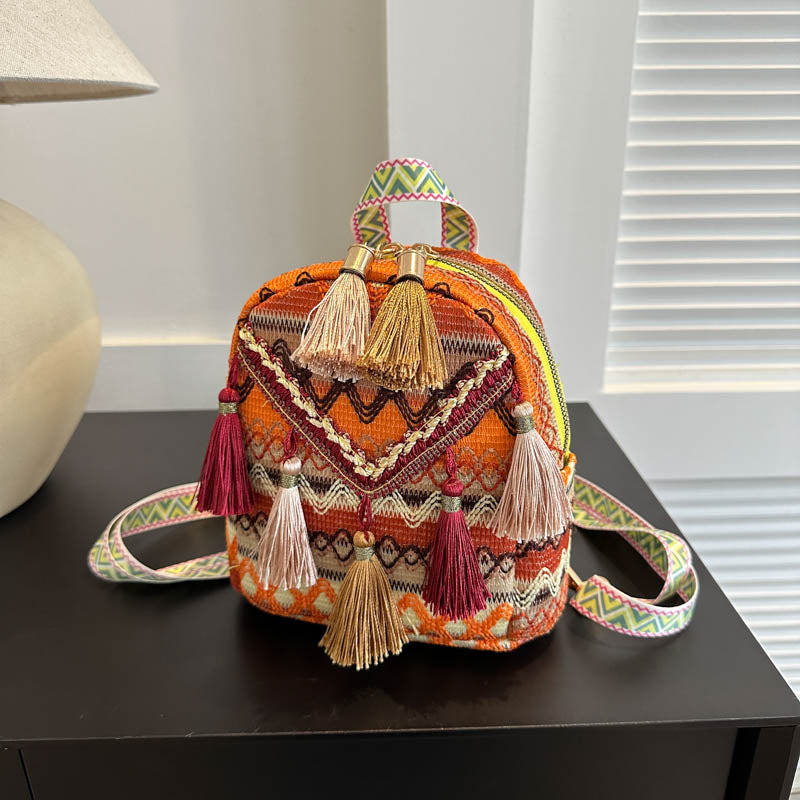 New Lightweight Womens Backpack With Ethnic-style Tassels